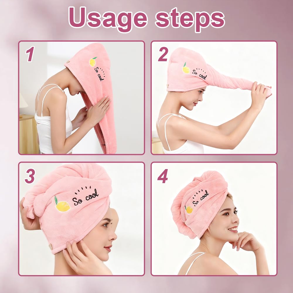 5 Pezzi Asciugamano per Capelli Asciutti, con Bottoni Turbante Asciugacapelli, Super Assorbente Donne e Ragazze Asciugamani Capelli, Twist Turbante Capelli per Capelli Lunghi, Corti, Ricci e Lisci