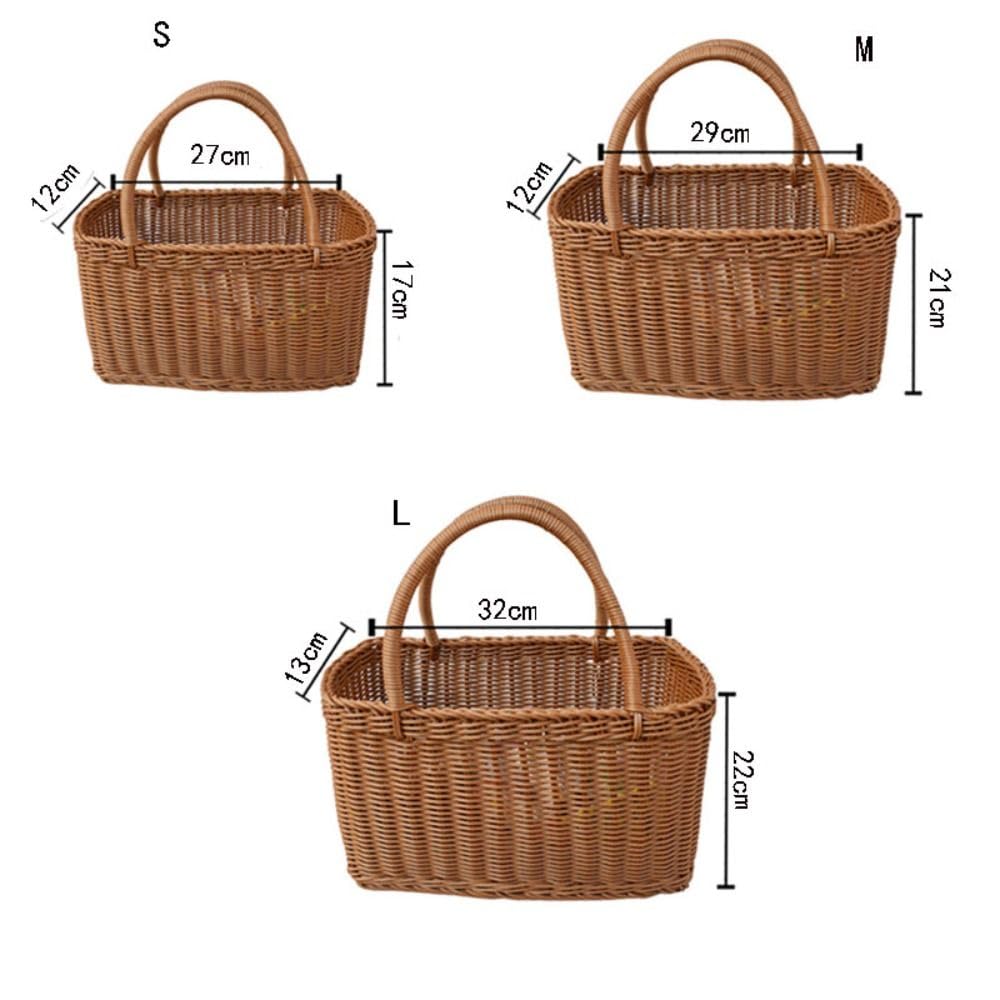 Canastas de mimbre tejidas, cesta de picnic rectangular con asa, organizador de almacenamiento portátil, caja de almacenamiento de verduras para el hogar (S)