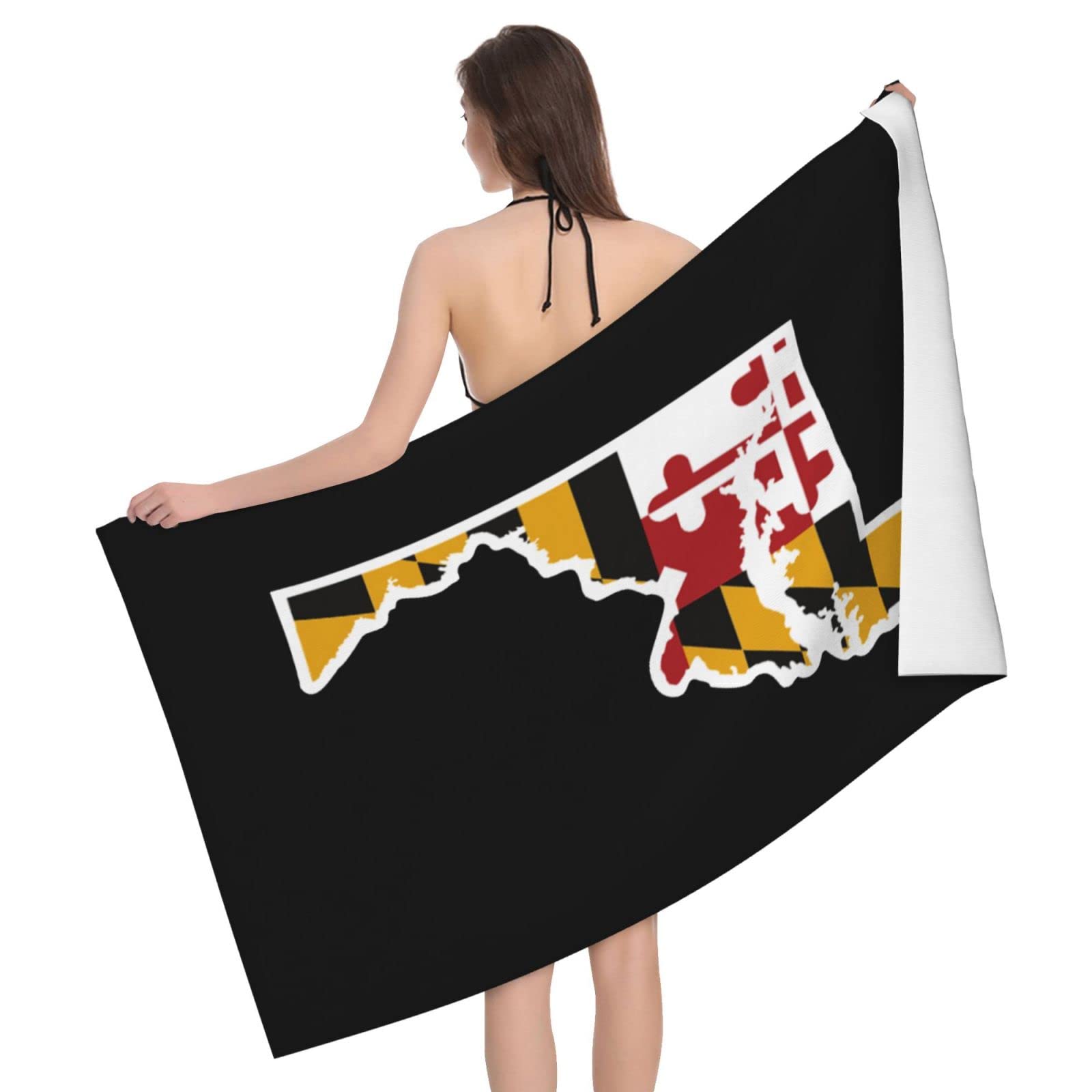 Lsjuee Maryland Flag Map Microfiber Bath Towel Absorb Water Quick Dry Bath Towel, for Beach, Swimming Pool, Camping
