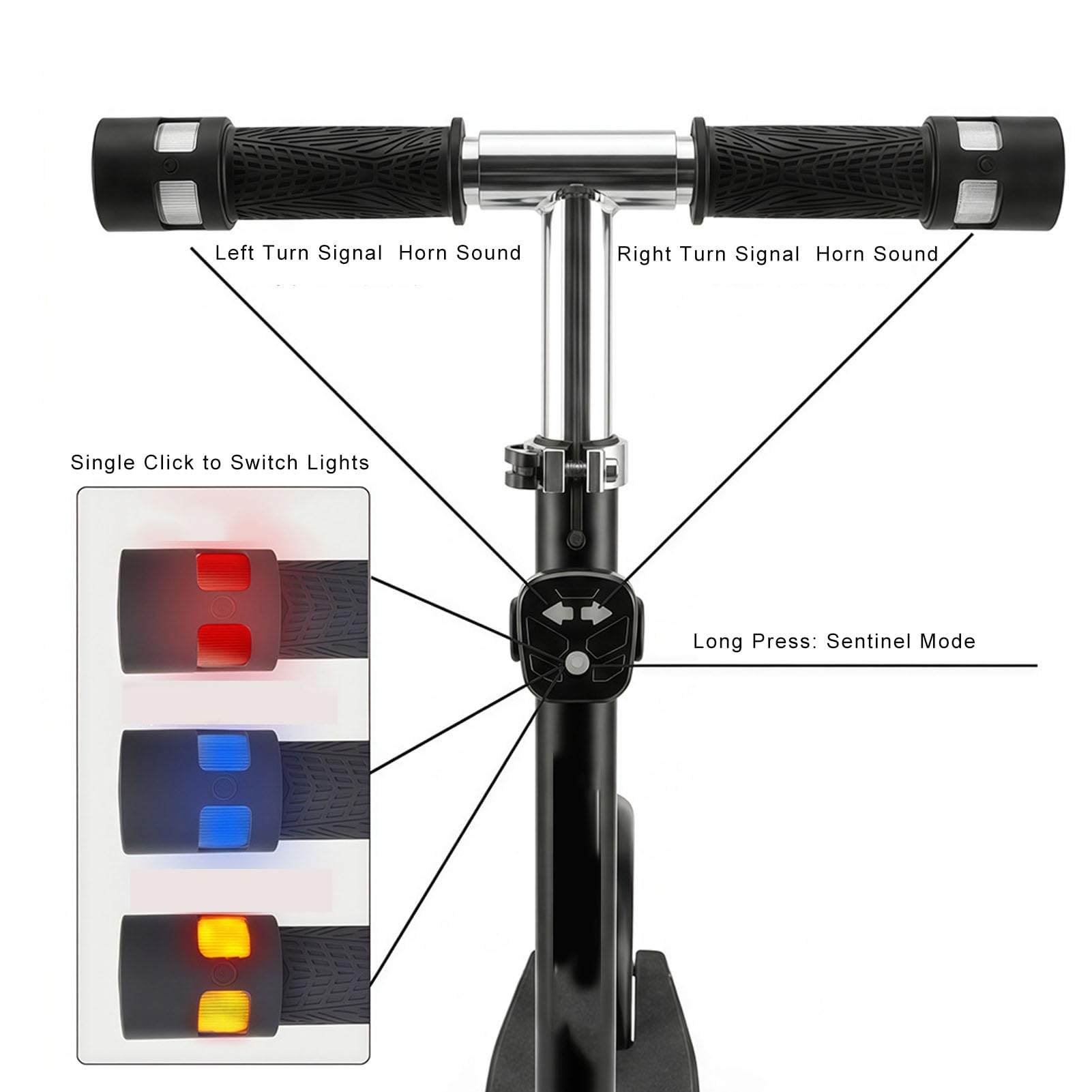 Cryfokt Puños de Manillar de Bicicleta con Luces LED, Señales de de Bocina de Advertencia