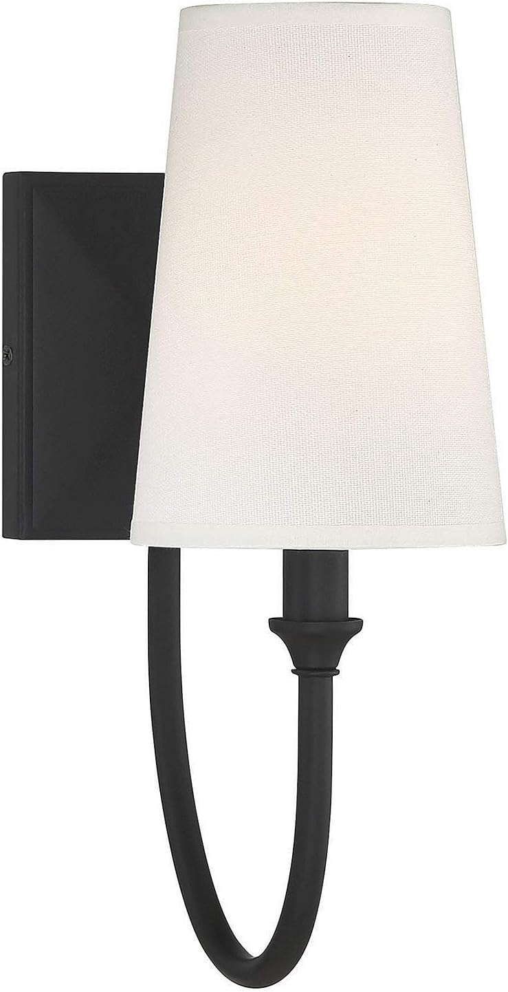 Matte Black Dimmable Wall Sconce with White Fabric Shade