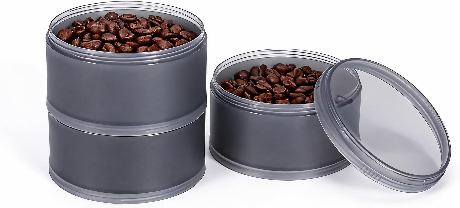 Punorric Modular Coffee Canister, Coffee Bean Storage Container for Ground Coffee Storage, Opaque Plastic Containers with Clear Lids for Backpacking or Camping