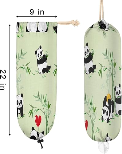 Miniatura 2 de Soporte para bolsas de plástico, lindos pandas, soporte reutilizable para bolsa de comestibles, dispensador de bolsas de plástico colgantes para
