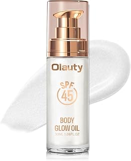 Body Shimmer Oil, SPF 45 Broad Spectrum, Sunscreen Shimmer Body Glow Oil with Coconut Oils, Glitter Sunscreen for Body & Face, Body Luminizer Face Highlighters & Luminizers (Diamond Platinum, 30ML)