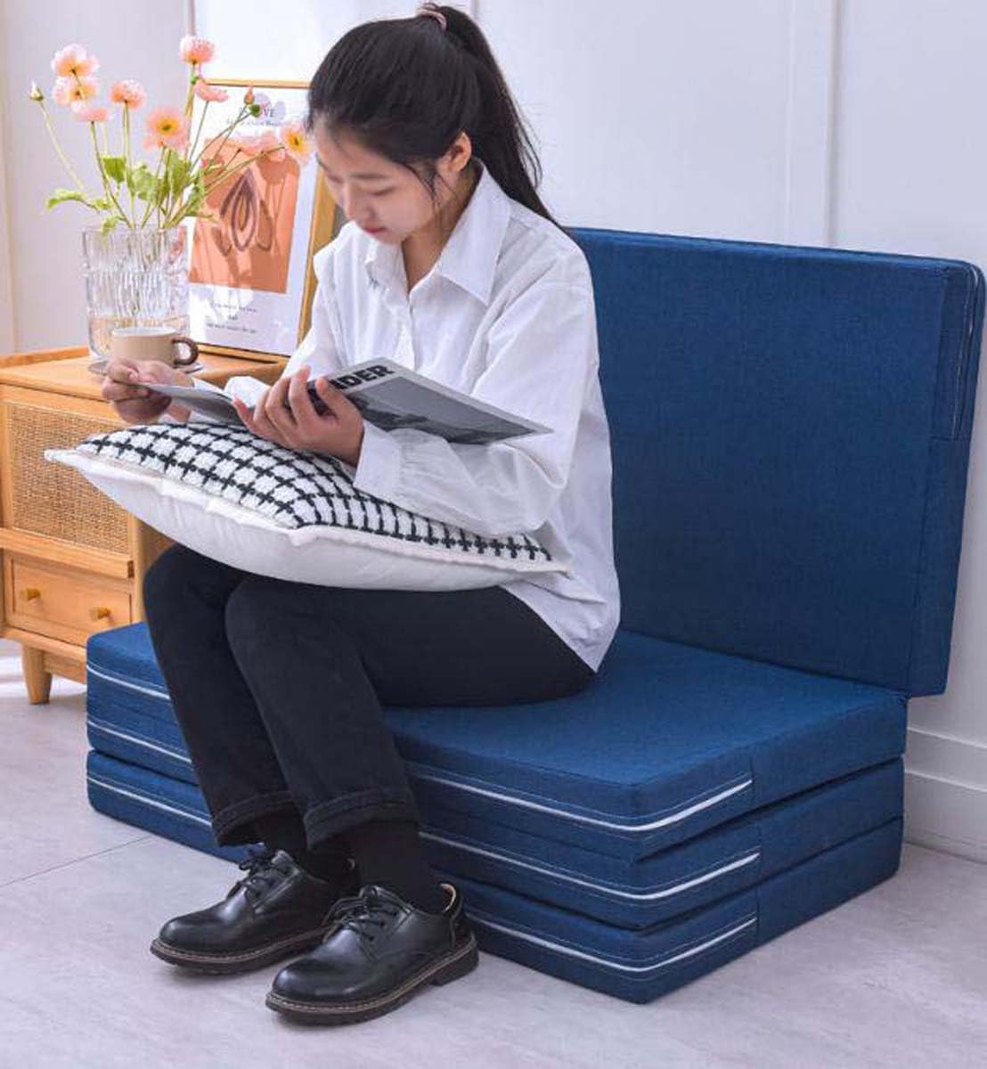 Colchón Plegable portátil con asa de Espuma Suave para Uso Individual o Doble, Ideal para futón, sofá, Cama, Camping y Viajes.