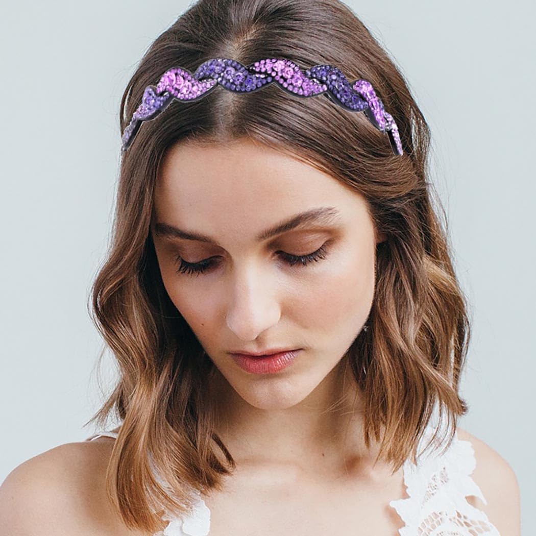 Sparkly Rhinestone Headbands Colorful Crystal Hairband Thin Head Bands with Teeth No Ship Hairhoop for Women 2PCS (Type A) - Image 6