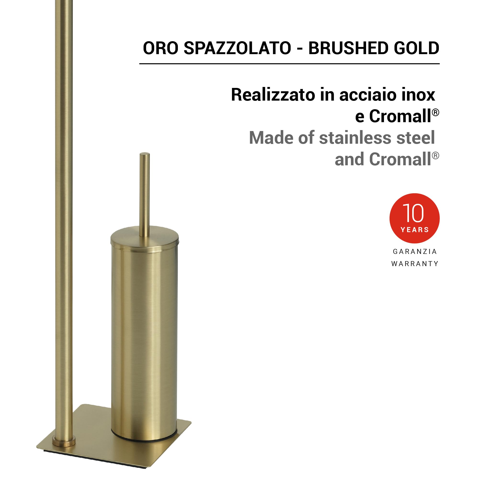 GEDY | Soporte para Rollo y escobilla WC Seúl, Juego de baño de Acero Inoxidable y Cromall, Dorado, 63 x 14 x 14 cm