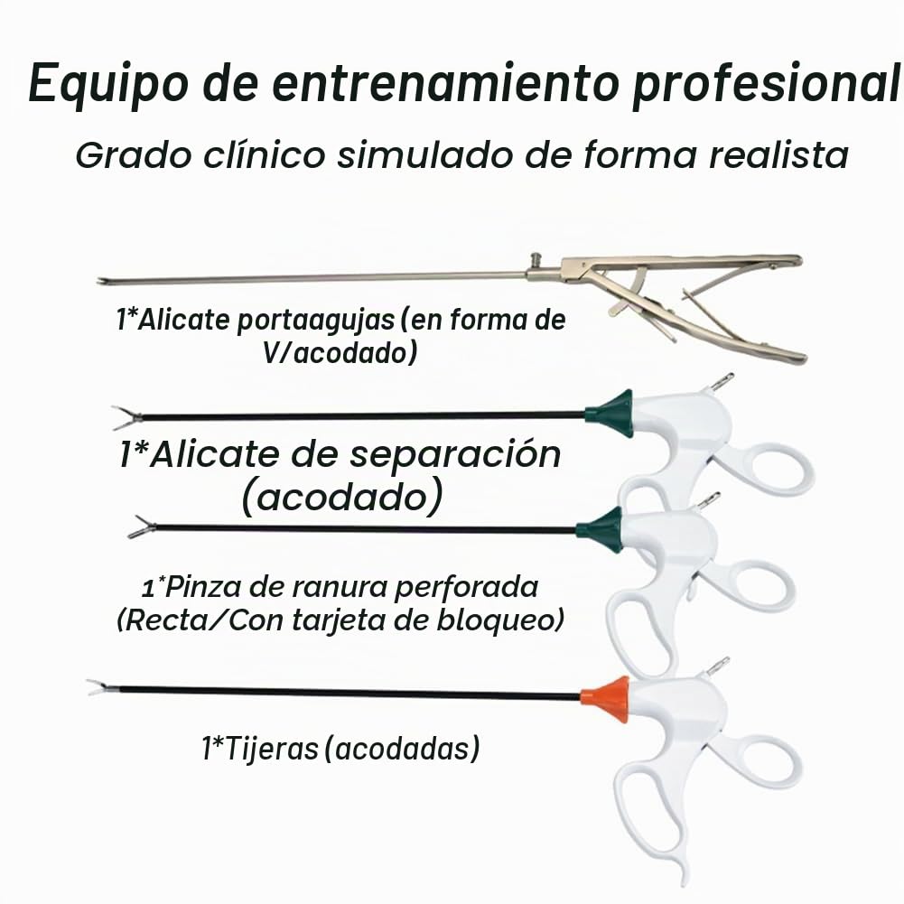 Kit de Caja de Entrenamiento Laparoscópico Simulado con Endoscopio y 4 Instrumento Quirúrgico y 5 Entrenamiento Módulos y Fuente de Luz para Aumentar la Experiencia Práctica en Cirugía 30°