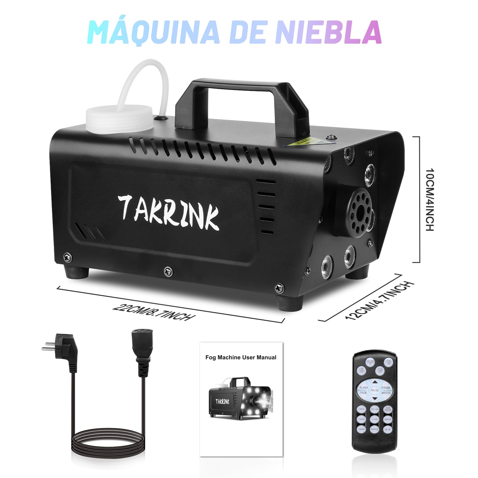 TAKRINK 900W Máquina de Humo Automática con 8 LED 16 Colores RGB Máquina de Niebla con Remoto Inalámbrico Fog Machine Portátil para Fiesta Escenario Discoteca DJ Club Boda