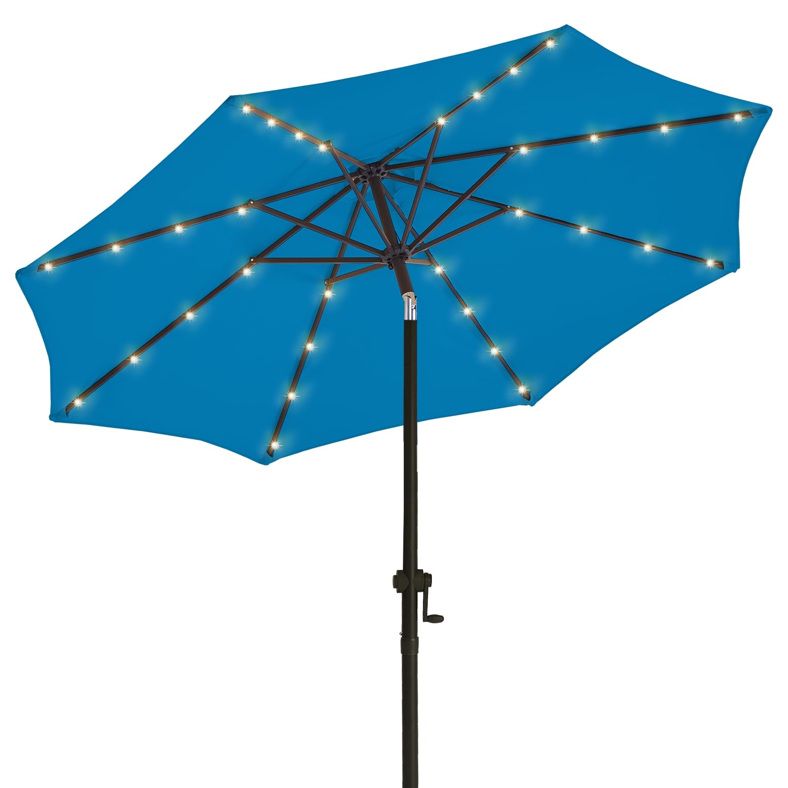 wikiwiki 9ft Solar Led Patio Umbrella, Sturdy Outdoor Market Umbrella for Deck, Pool, Garden w/Tilt, Crank, 32 LED Lights, Royal Blue