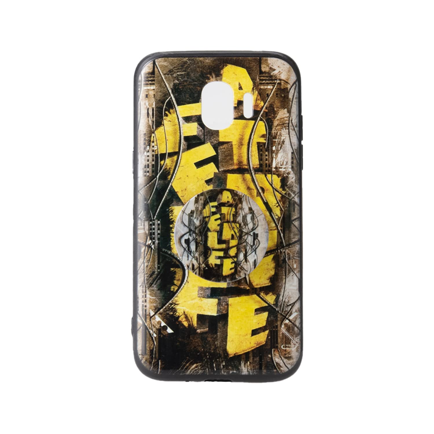 MuzzSamsung Galaxy J2 Pro Case Colour Printed Case + Pop Holder Design Soft TPU Edge Protection Shock Absorption Slim Hard PC Case for Samsung Galaxy J2 Pro