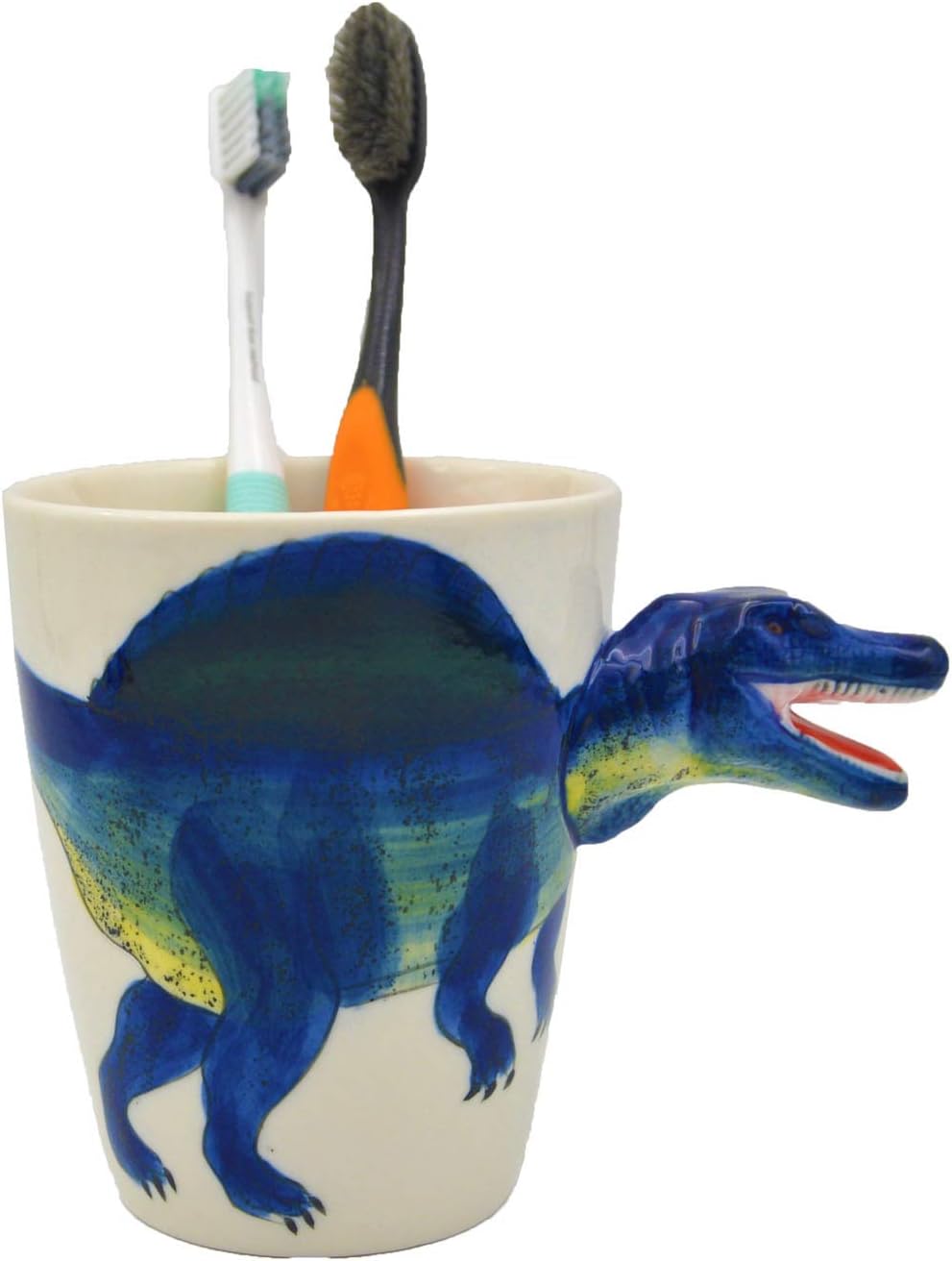 4.3Inch Ceramic Dinosaur Toothbrush Cup/Toothpaste Holder/Tumbler Cup/Water Cup/Razor Cup Holder 12oz. Dinosaur Gift (Spinosaurus)