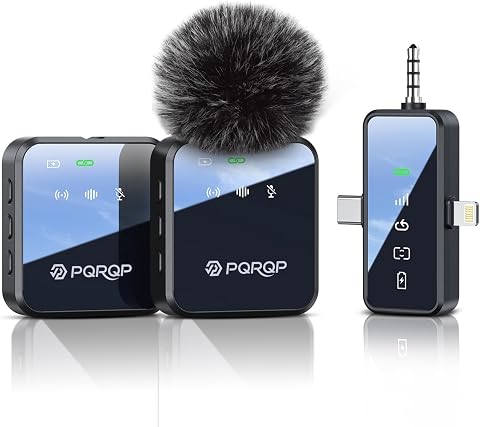 PQRQP 3-in-1 Wireless Mini Microphone for iPhone, Android, Camera