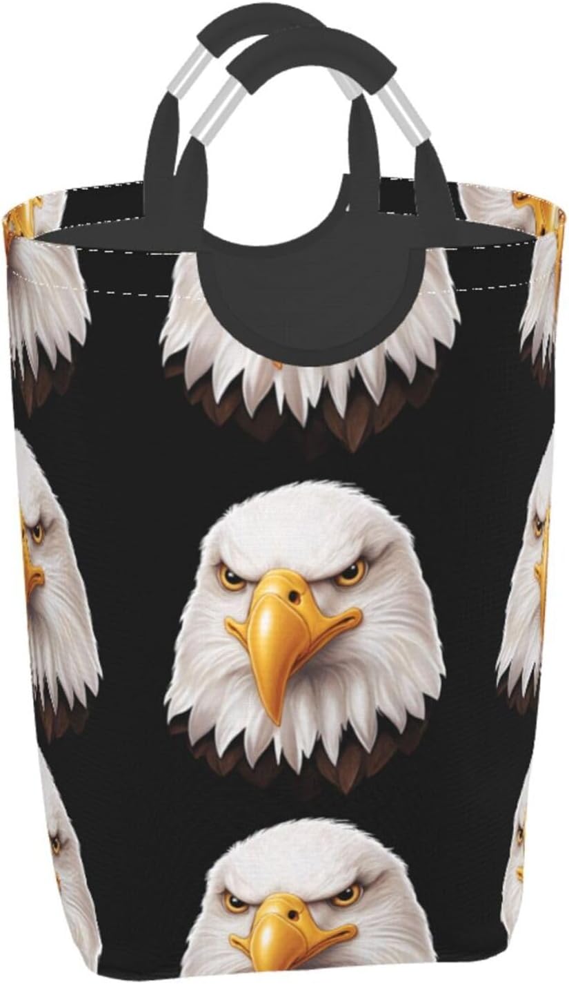 Stern bald eagle Foldable storage bag, 50L capacity, suitable for laundry room, dormitory bedroom, dirty clothes storage basket.