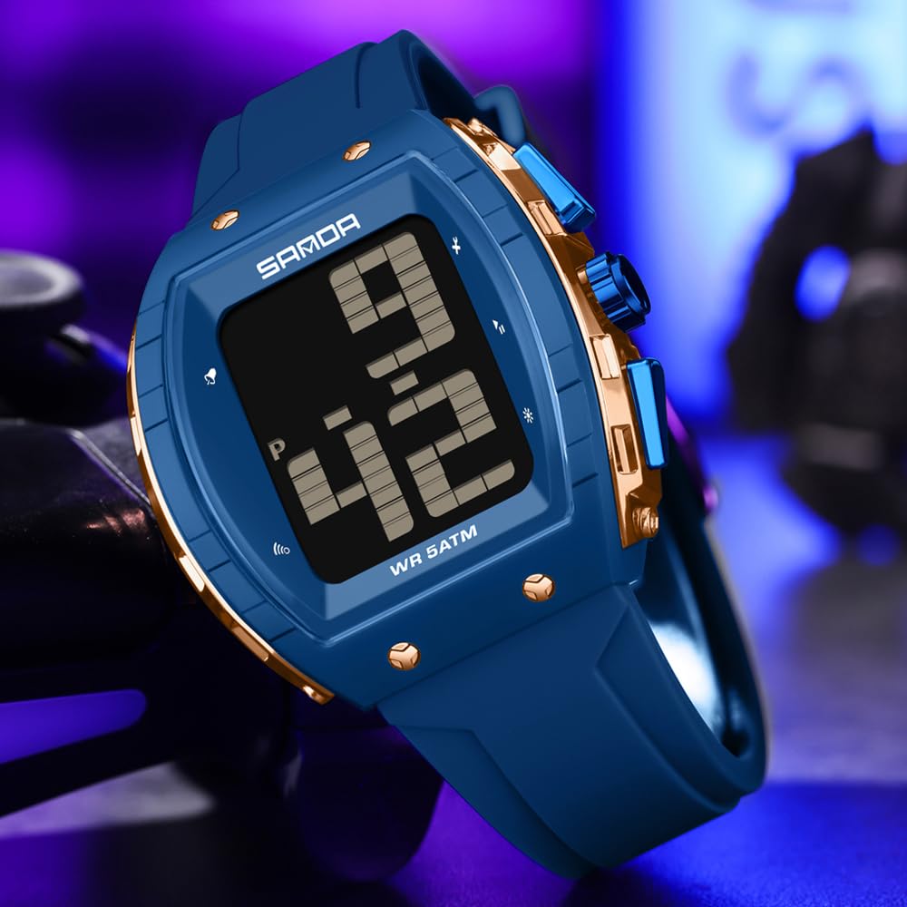 Gosasa Orologio digitale parlante da uomo con ampio quadrante LED, 5 ATM, impermeabile, antiurto, orologio da polso sportivo con tempo vocale, sveglia, timer, retroilluminazione, display di facile