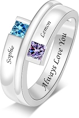 Customized Mother Name Rings with 1-6 Birthstones for Women | Personalized Mom Ring Engraving Personalized Stacking Family Name Rings for Mothers Day Christmas