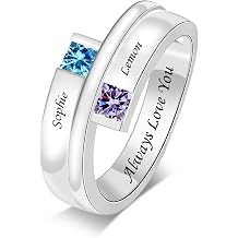 Personalized Mom Gift for Women Customized Mother Name Rings with 1-6 Birthstones Engraving Personalized Stacking Family Name Rings for Mother's Day Christmas