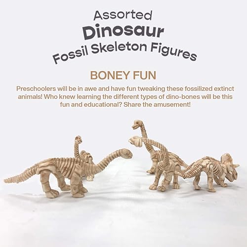 Miniatura 4 de Playbees Figuras surtidas de esqueleto fósil de dinosaurio con bolsa, 12 mini piezas de plástico para proyectos, sumérgete en descubrimientos