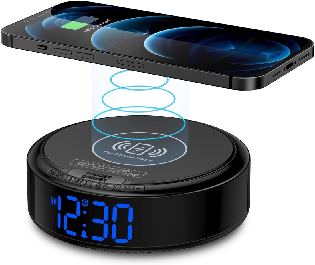 Buy REACHER Small Simple Alarm Clock with Wireless Charging, Easy to