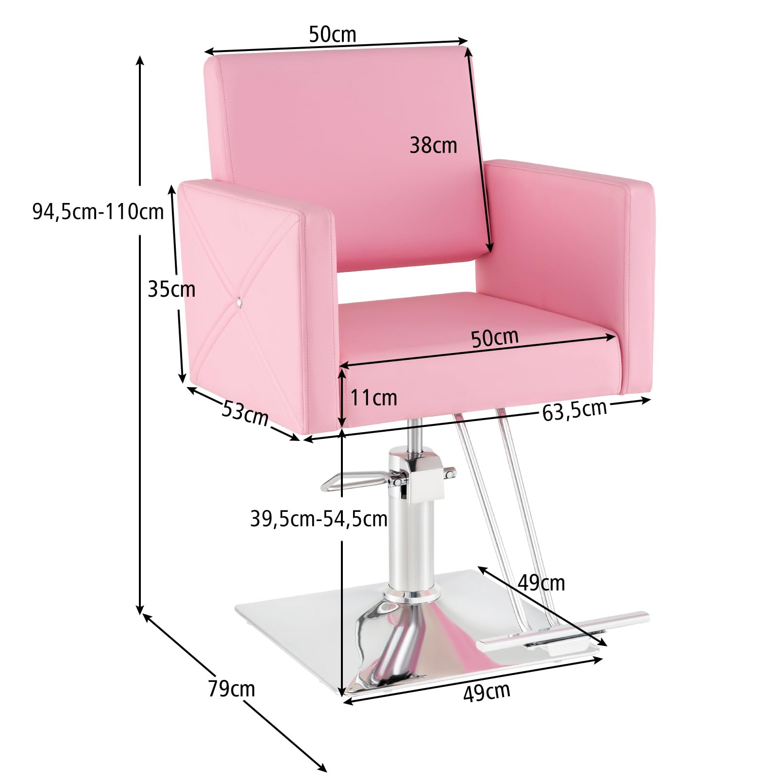 COSTWAY Silla de Peluquería con Bomba Hidráulica, Silla de Peluquería con Giro de 360°y Base Galvanizado, Altura Ajustable de 15 cm,Capacidad 150 kg, Silla de Salón Belleza para SPA, Barbería (Rosa)