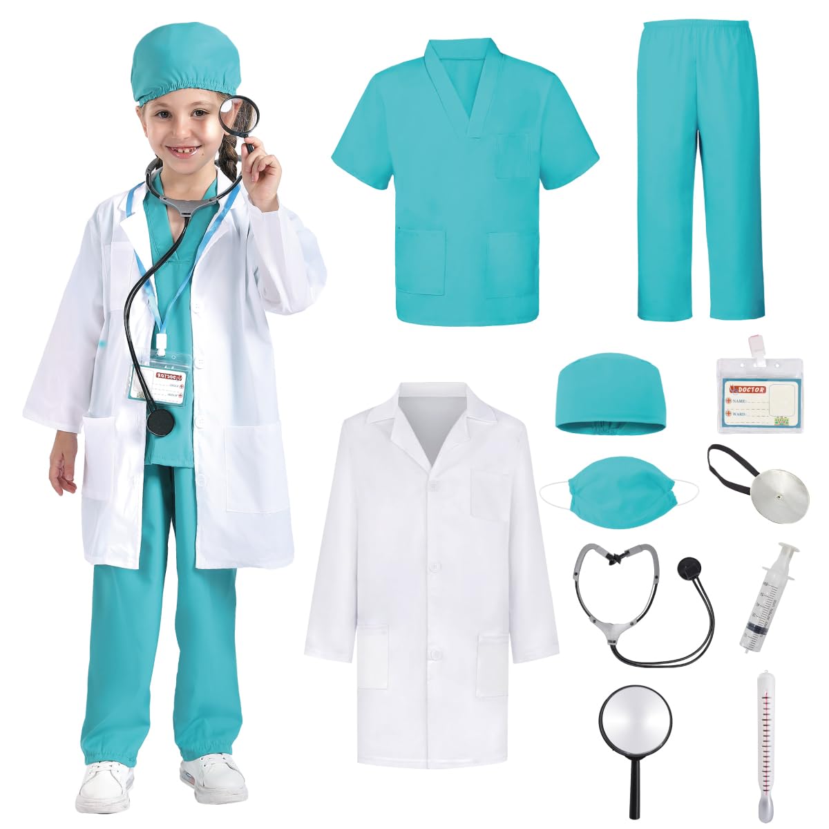 ZUCOSChildren's Costume Doctor Children's Doctor Coat Children's Fancy Dress Box with Doctor Role Play Accessories Fancy Dress Children Boys Girls