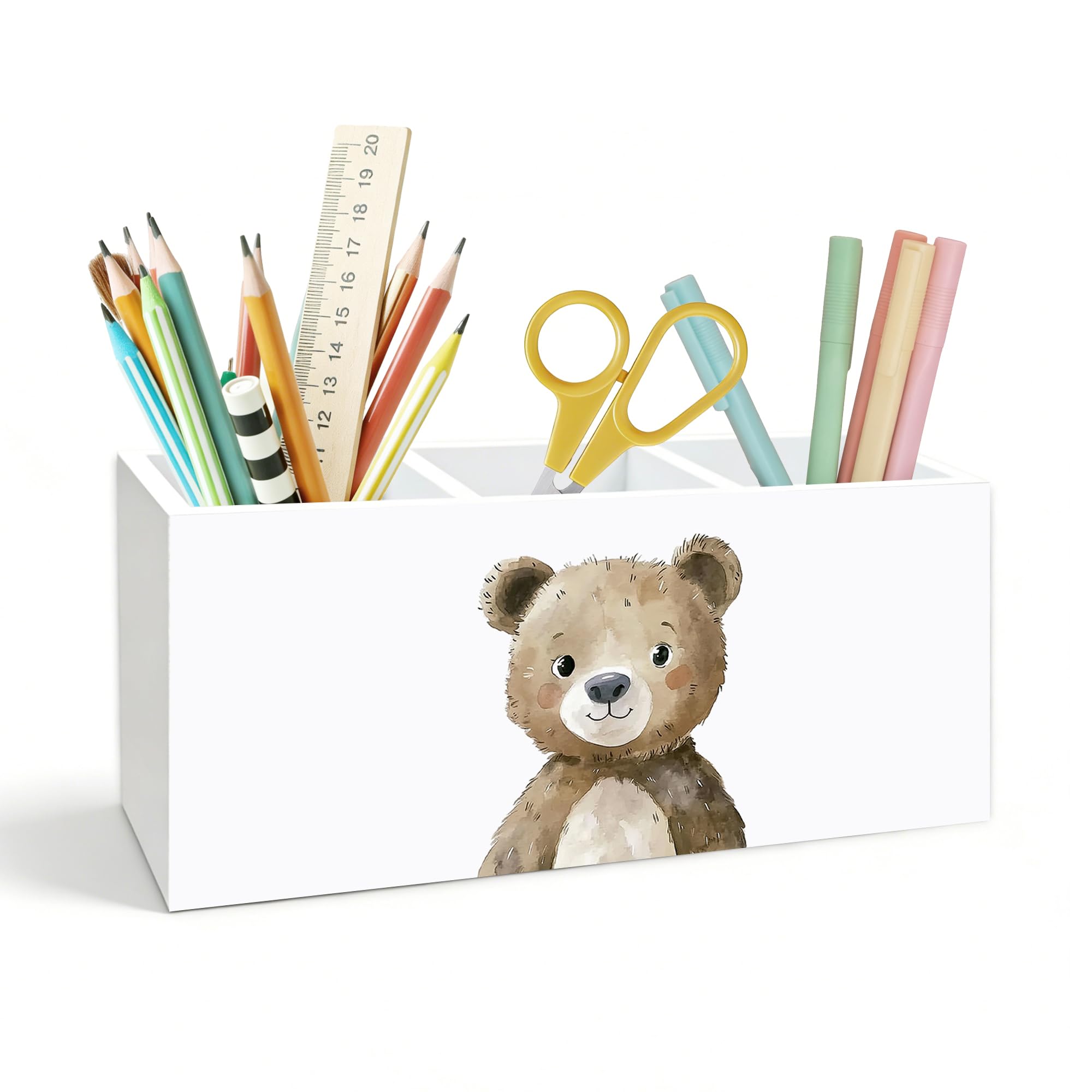 Brauner Bär-Stifthalter für Schreibtisch, Bärenliebhaber, Geschenke, niedliche Waldtier-Holzbox, Stiftehalter, Organizer für Kinderzimmer, Zuhause, Büro, Schreibtischzubehör