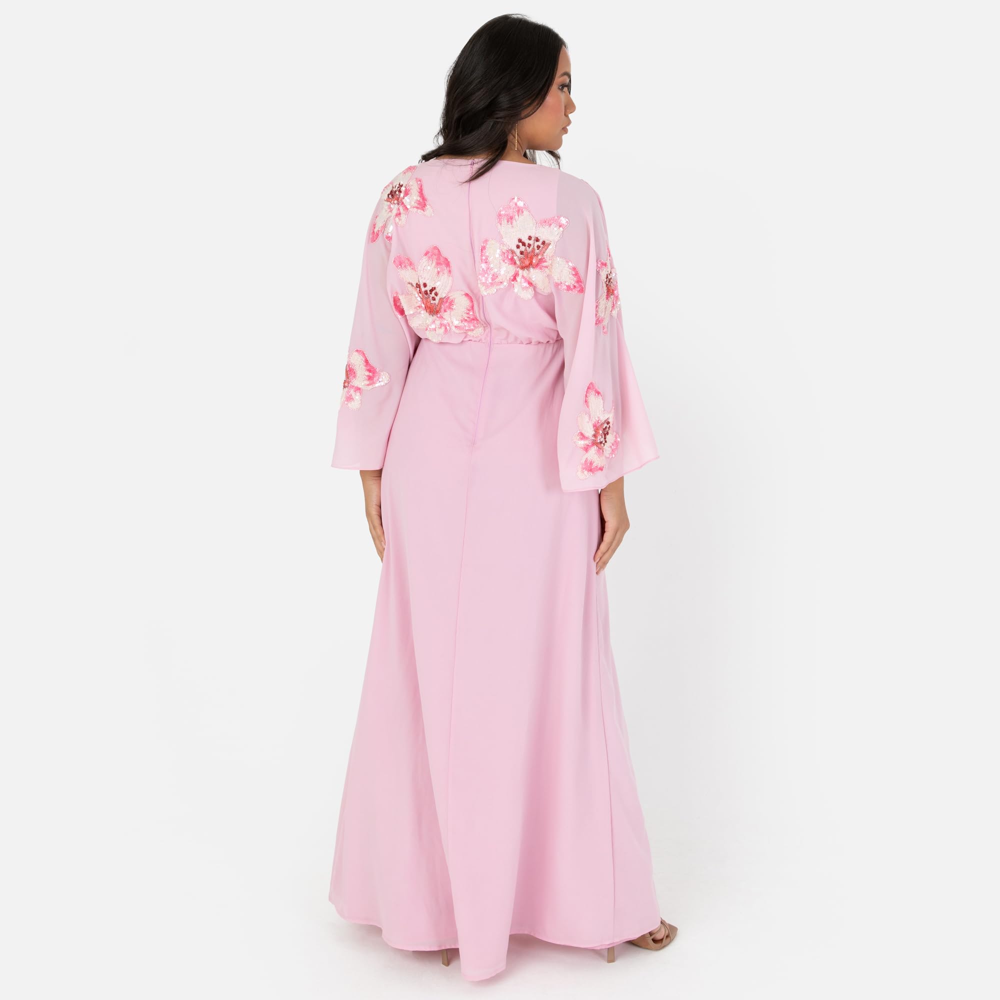 Maya Deluxe Women's Maxi Dress Ladies V-Neck Long Cape Sleeve Floral Sequin Embellished A-Line for Wedding Guest Evening Occasion Vestito Donna