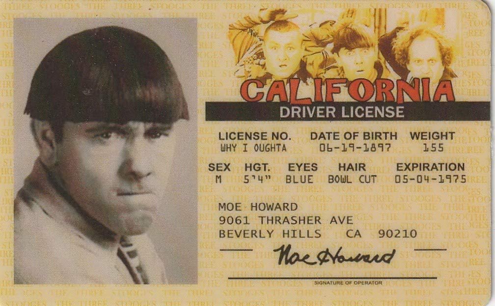 Three Stooges - Moe Howard Driver License Novelty Id Card by Signs 4 Fun