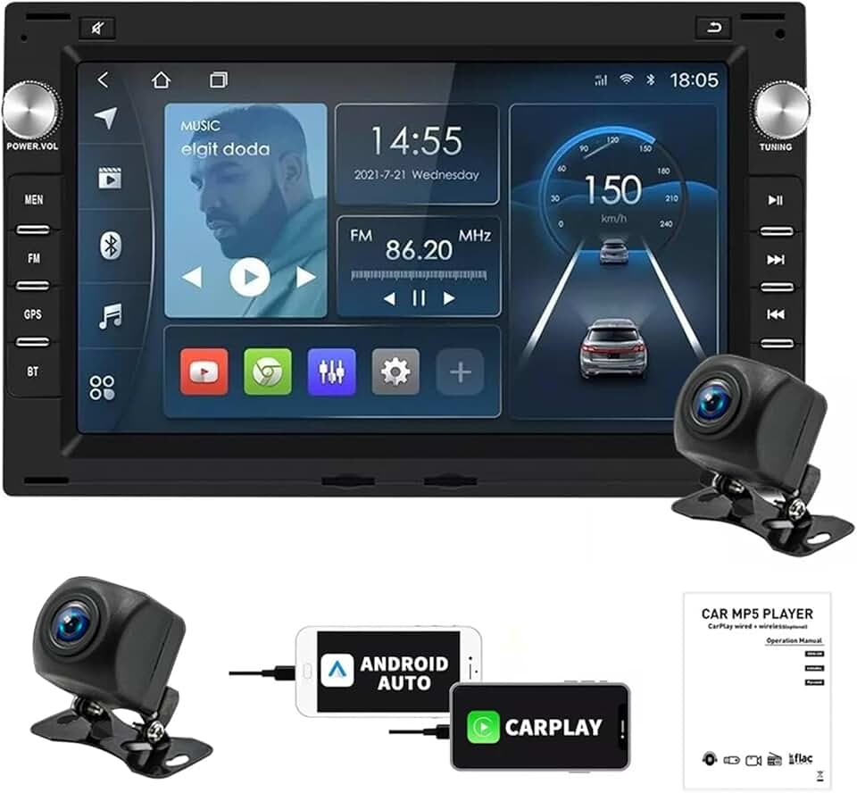 FINYQBET Multimídia para Carro, Android 8.1, som automotivo de 7 polegadas, GPS, Bluetoothe e tela sensível ao toque, Compatível com VW Polo, Gol, Jetta A4 e Seat Ibiza e outros