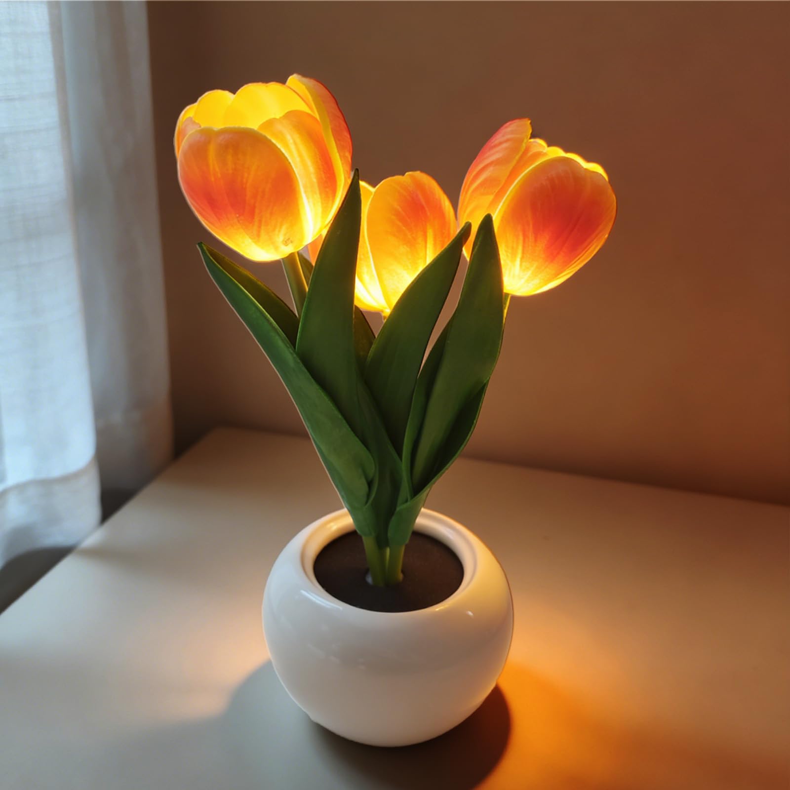 Richaa Orange Tulip Lamp, 3 Flower Tulips Night Light, Flower Tulips Table Lamp Mother's Day Christmas Birthday Thanksgiving Gift for Women Girlfriend Grandma
