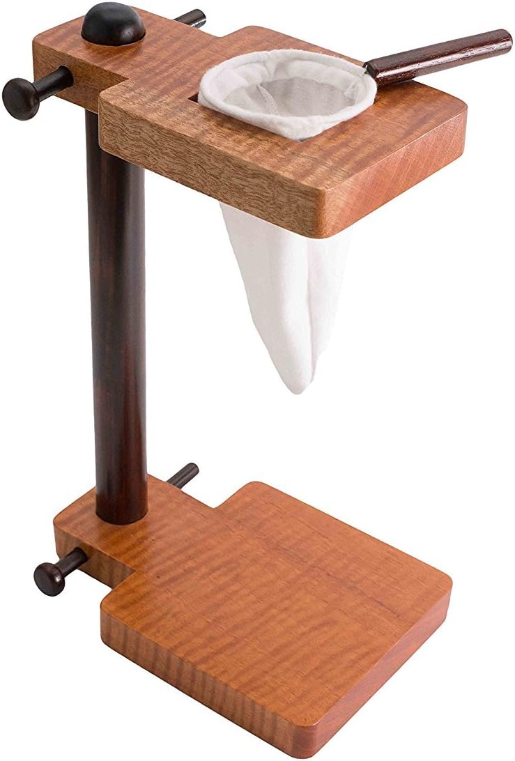 Premium Stand Drip Pour Over Coffee Maker, Traditional Wooden Chorreador Handmade in Costa Rica, 1 Reusable Cloth Filter (Colador,Bolsita) Included Brown