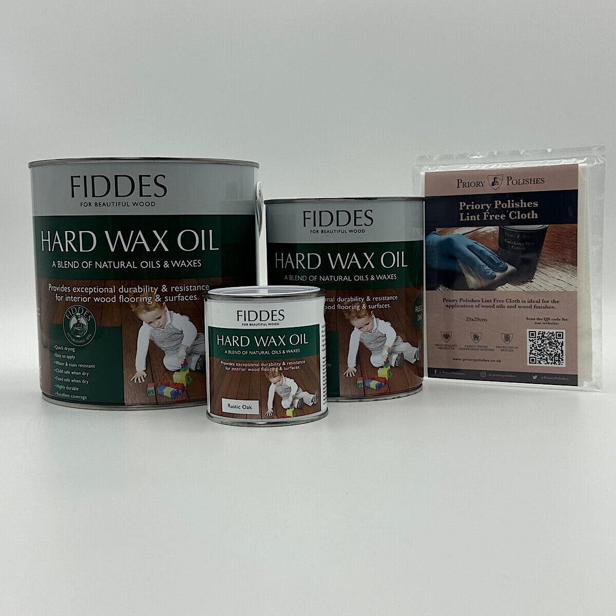 Priory Polishes 250Ml Fiddes Hard Wax Oil - Rustic Oak + Free Priory Polishes© Lint Free Cloth (250Ml)