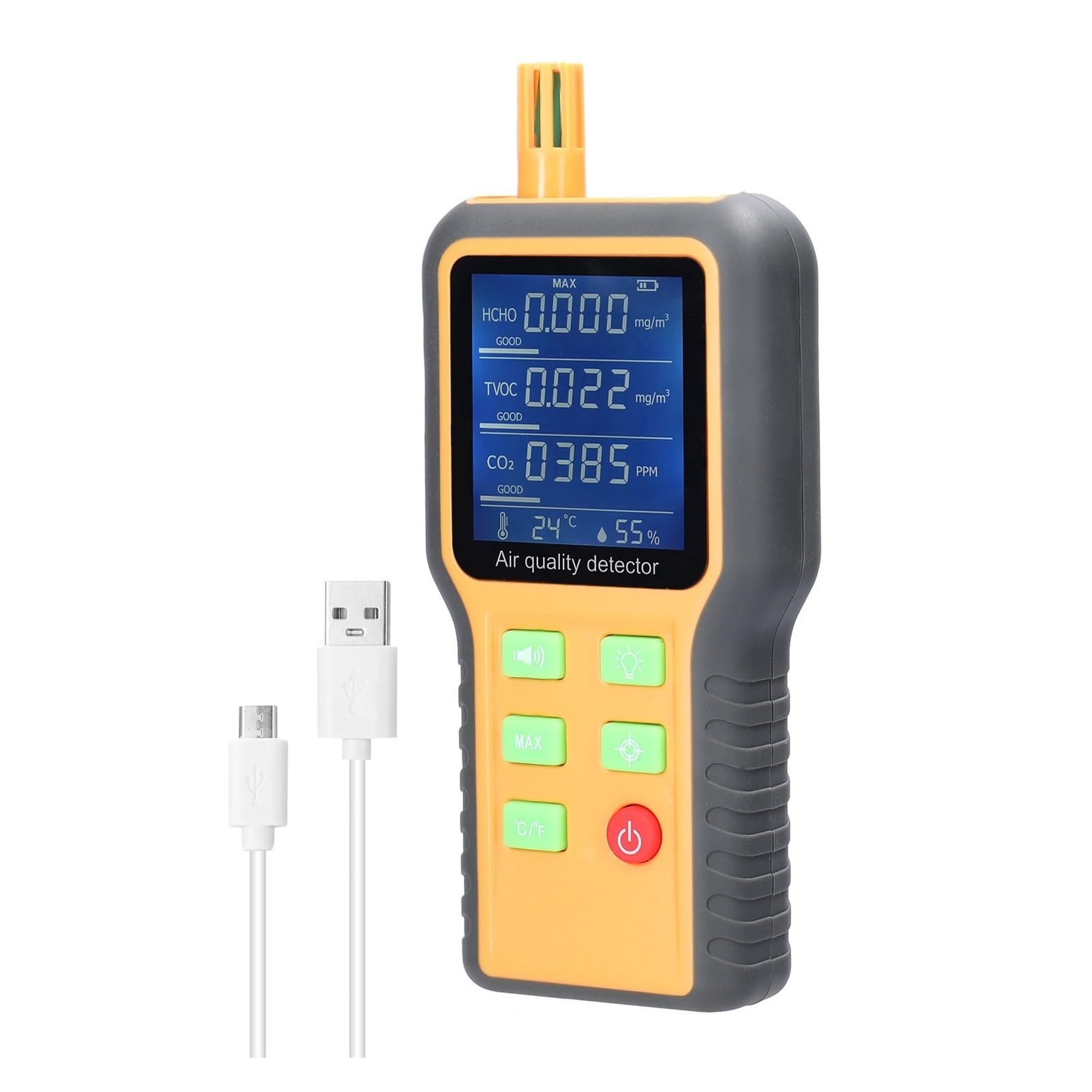 Air Quality Monitor, CO2 Meters Air Quality Monitor Detector LCD Display with Backlit Carbon Dioxide TVOC HCHO Temperature Humidity Detect Sensor
