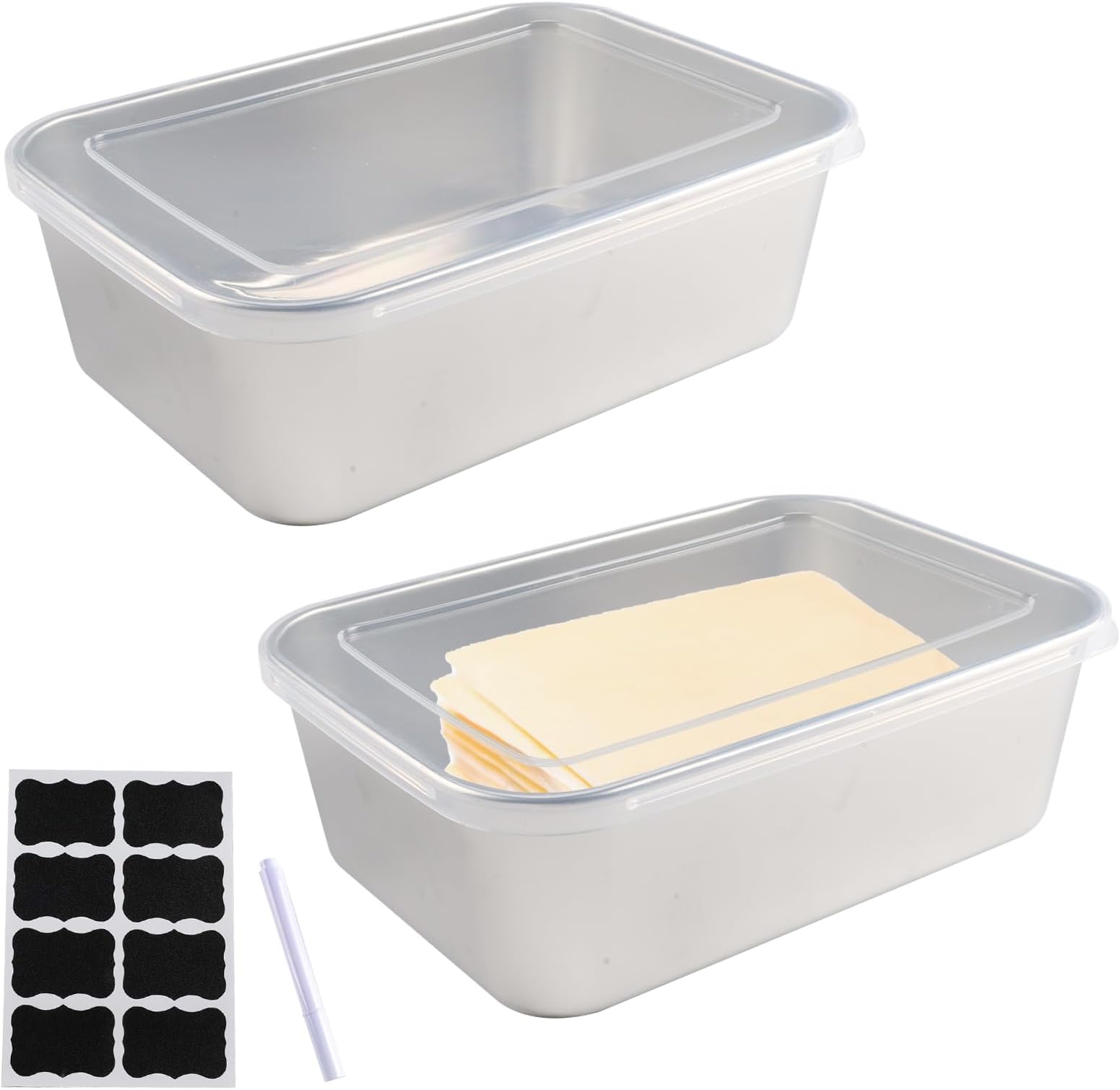 2 Pack Cheese Container for Refrigerator,Cheese Stainless Steel Container with Lids,Deli Meat Saver,Ream Block Shredded Cheeses Storage Box,Sliced,Grated,Cheddar Cheeses Box for Fridge,Kitchen