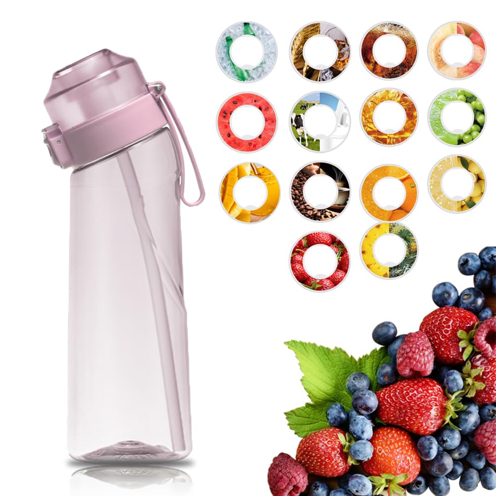 NURCIXA1rUp Water Bottle 650ml Fruit Fragrance Water Bottle With Straw and 14 Flavour Pods, BPA Free Air Water Bottle Up, 0 Sugar, 0 Calorie Starter up Set Drinking Bottles pink