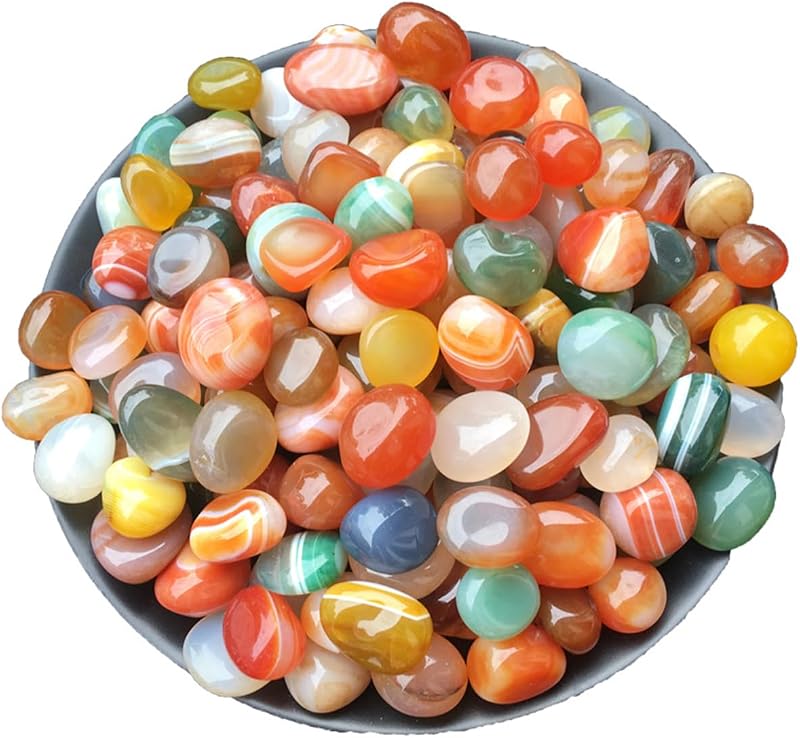 100 Pcs Mixed Agate Stone Tumbled Stones, Natural Bulk Assorted Tumbled Polished Stones Healing Crystal Set, Succulents Bedding, Vase Filler, Landscape Bottom Decoration - Stone Size About 10MM-15 MM