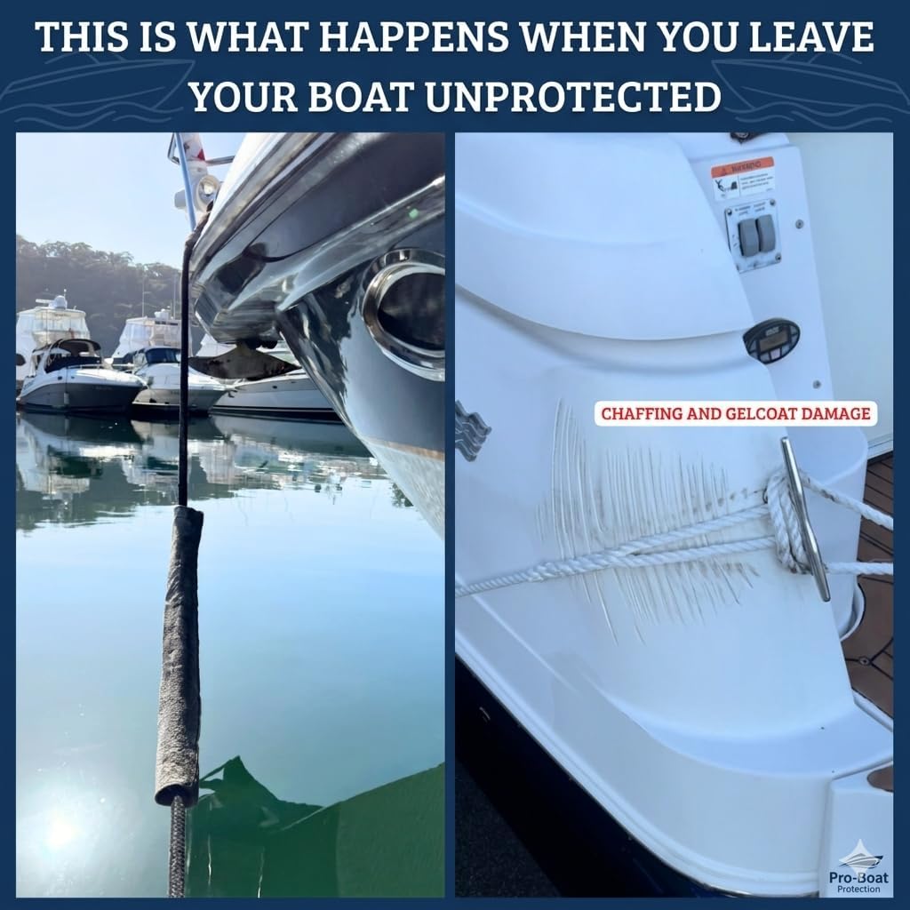 Dock Line Chafe Guards,Size 24" and 47" Inche Length - Ultra-Strong Removable Chafing Guard, UV Resistant, Eliminates Boat Line Squeaking and Protects Your Boat Finish