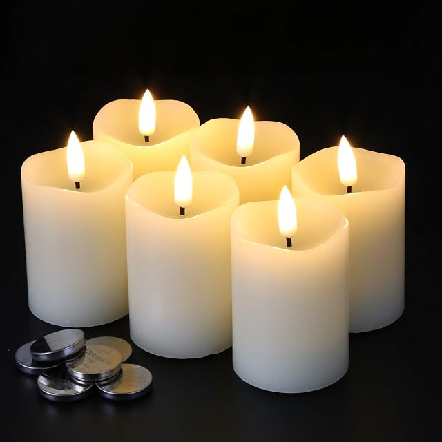 Eywamage Realistic LED Votive Candles with Timer Set of 6, Flickering Flameless Battery Small Pillar Candles 2" x 3"