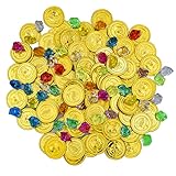 💎【Das Set Enthält】: 100 Piratengoldmünzen (3,5 cm) und 50 verschiedenfarbige Edelsteine(2,2 cm).