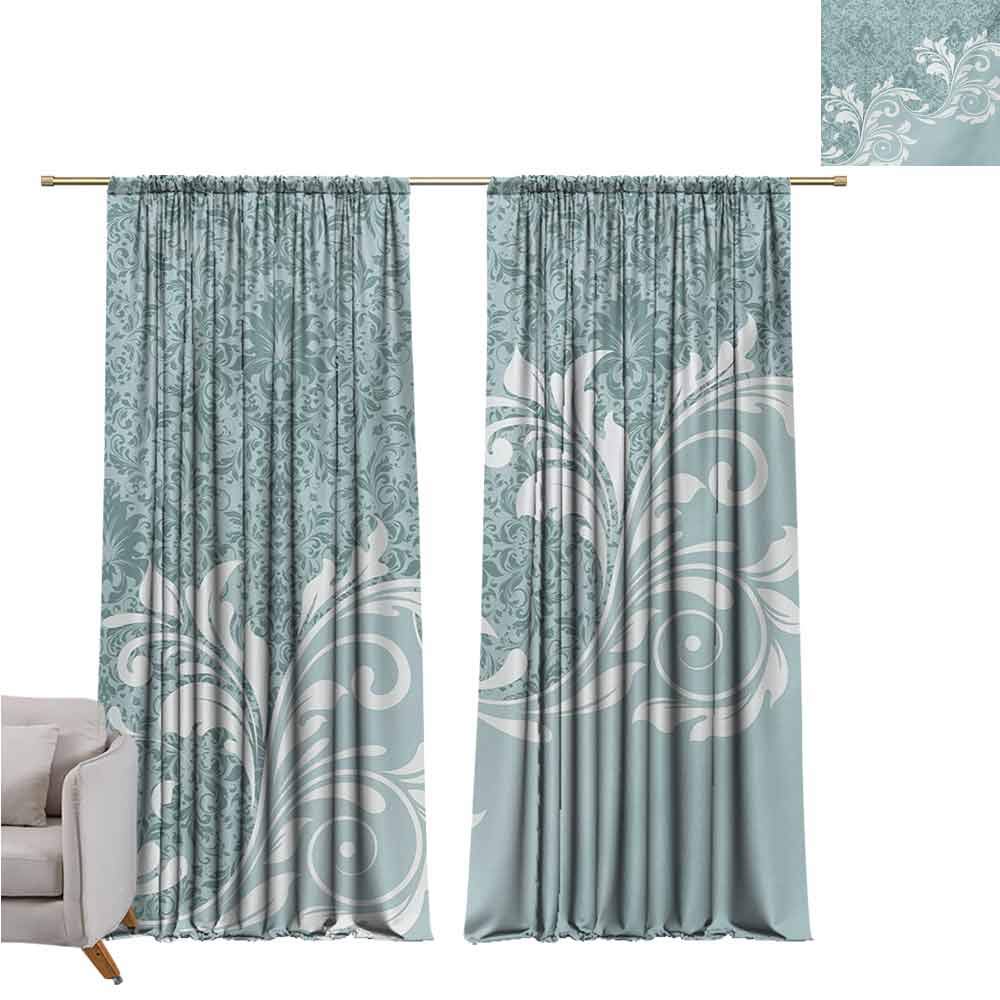 GUUVOR Vintage Wear-Resistant Color Curtain Retro Floral Ivy Leaves with Swirls Abstract Vector Artwork Waterproof Fabric W42 x L84 Inch Baby Blue White and Slate Blue