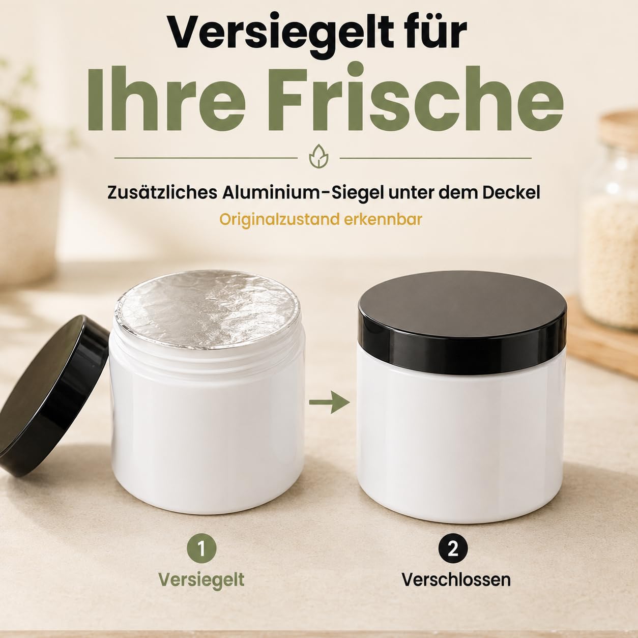 POSH Barattolo ermetico per alimenti, 100 x 500 ml, in PET per uso alimentare, con coperchio a vite, barattoli in plastica bianca con coperchio, per spezie, caffè, tè, erbe, contenitore rotondo