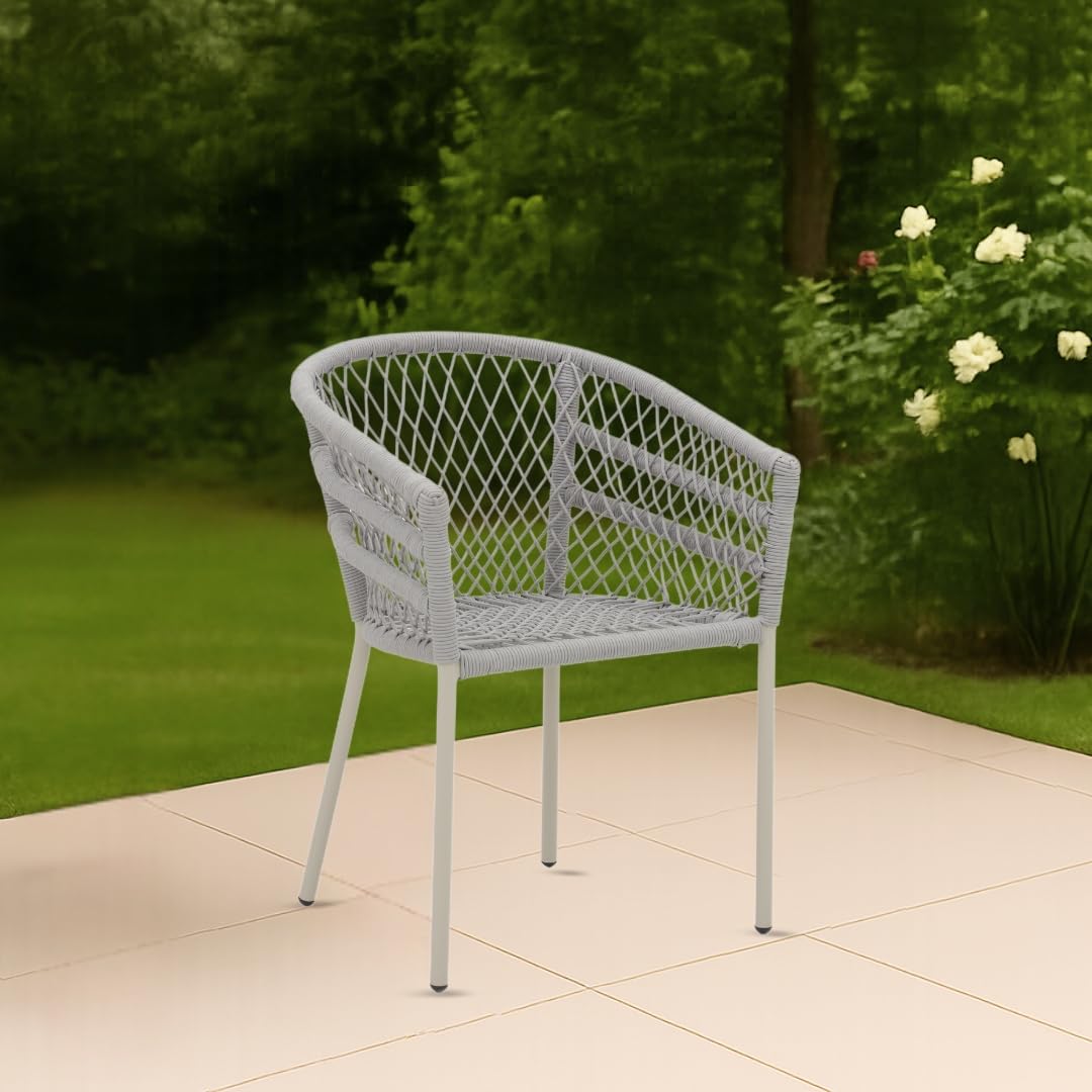 Royaloak Genting Malaysian Aluminium Outdoor Chair | Hand Woven Rope Design | Curved Backrest with Anti-Slip Legs | Rust-Resistant Aluminium Frame | Modern Chairs for Garden, Terrace & Balcony-image-36