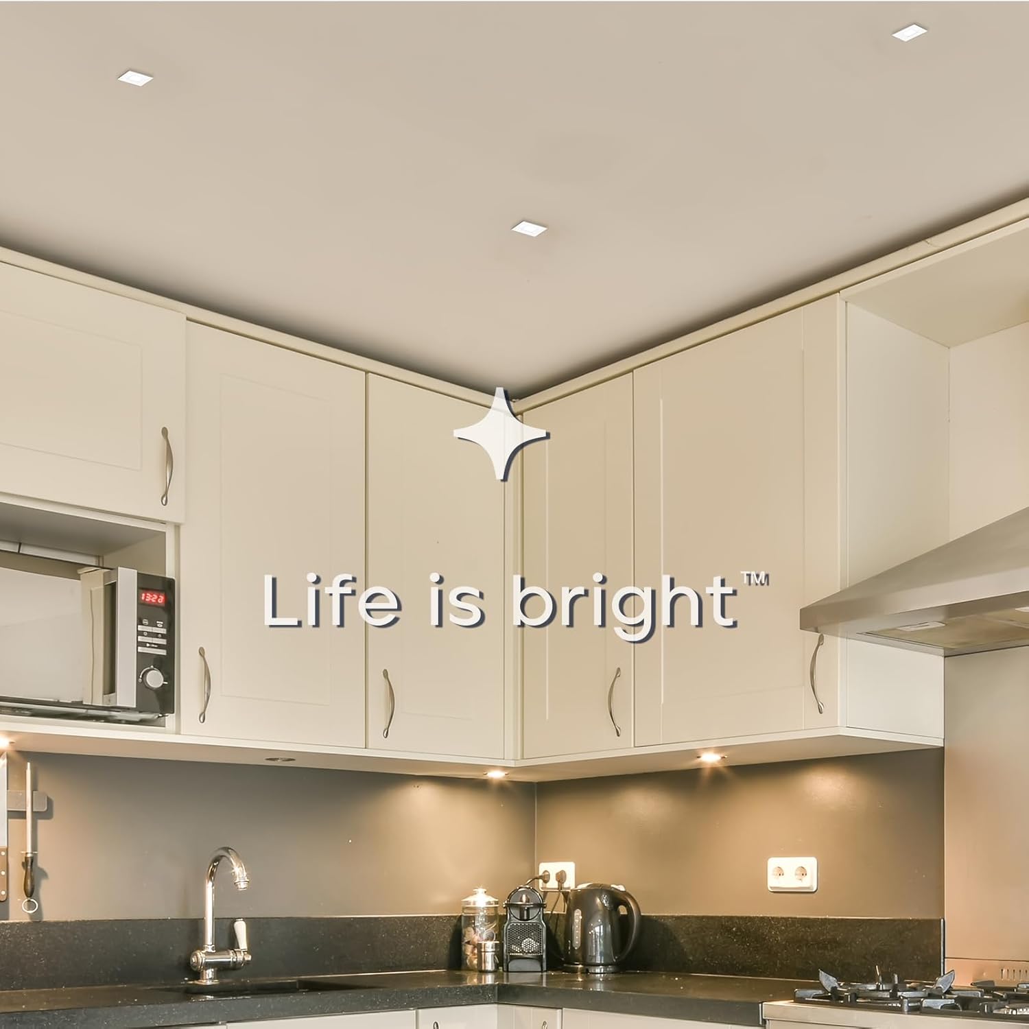 LUXRITE 3 Inch LED Recessed Light, ECO Backlit Mini Panel Spotlight, 5CCT 2700K-5000K, 660 Lumens, High Output, 8 Watts, Dimmable, IC Rated, Wet Rated, ETL Listed, Energy Star, Square (4 Pack)