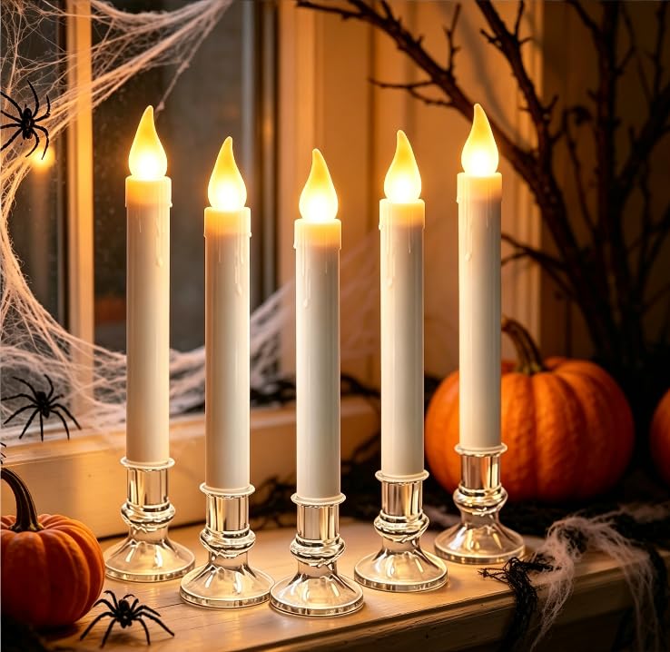 Image of Christmas Window Candles, 9.3in Flameless Taper, Silvery, 6pcs