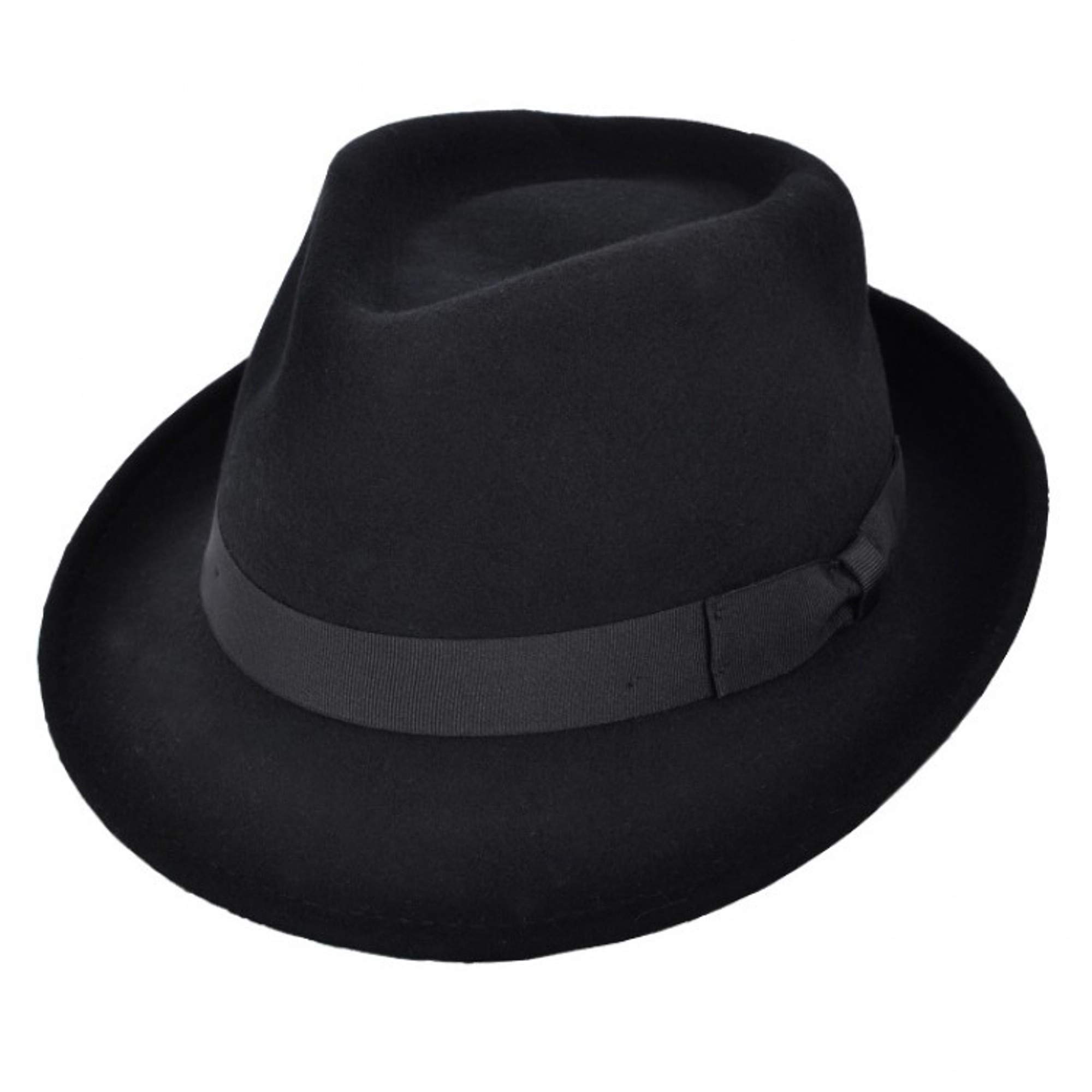 Viz-Uk Wear Men's Black Gents Crushable Wool Felt Trilby Hat With Ribbon Band