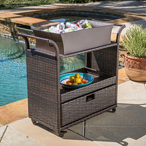 Bar Cart Utility Rolling Wheels Wicker Kitchen Island Storage Por...
