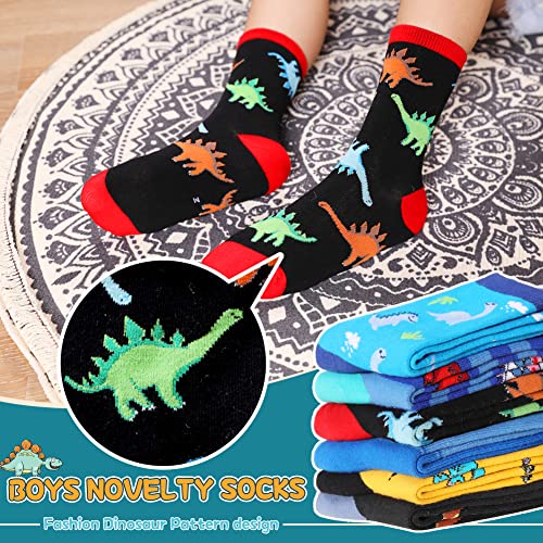SeeyAN Boys Socks Kids Funny Cotton Novelty Crew Cartoon Space Dinosaur Crazy Socks 6 Pairs4