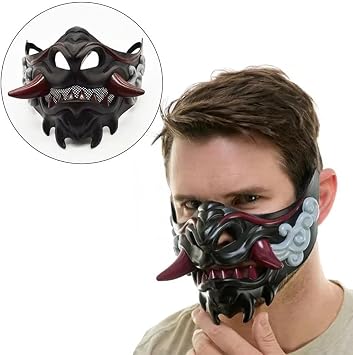 Sanfly Samurai Oni Half Face Masks Plastics Hannya Mask Japanese Mask for Halloween Costume Cosplay Party Props