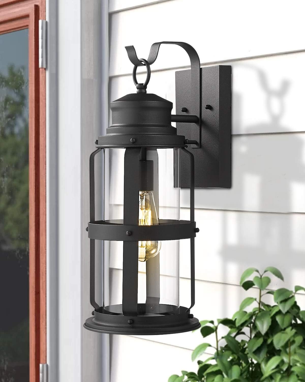 zeyu Outdoor Wall Lantern, 19 Inch Exterior Wall Light Wall Sconce for Patio Hallway, Black Finish with Clear Glass Shade, 20073B2
