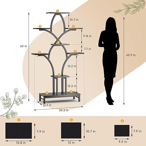Miniatura 2 de Soporte para plantas de interior con 4 luces de crecimiento, estante para plantas de 63 pulgadas de alto, 8 estantes de esquina para plantas y